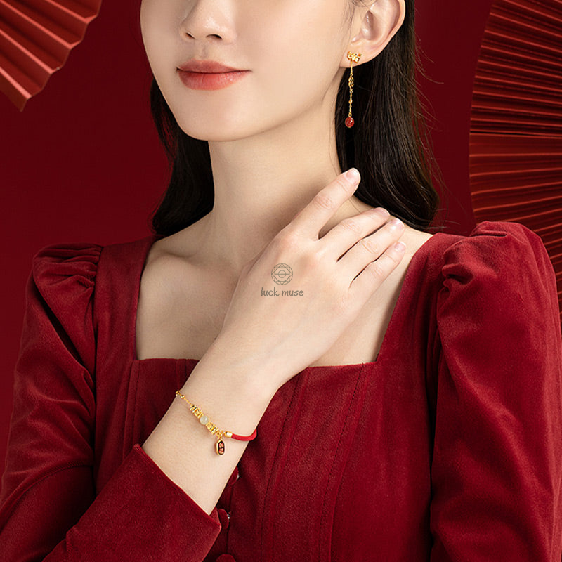 Luck Muse Year of the Dragon 925 Sterling Silver Hetian Jade Luck Bracelet with Fu Character - Image 5