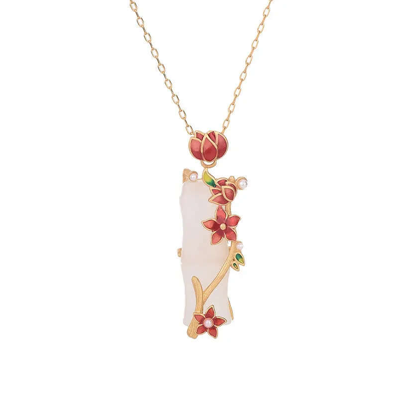 White Jade Bamboo Lotus Flowers Necklace Pendant for Luck and Protection - Image 5
