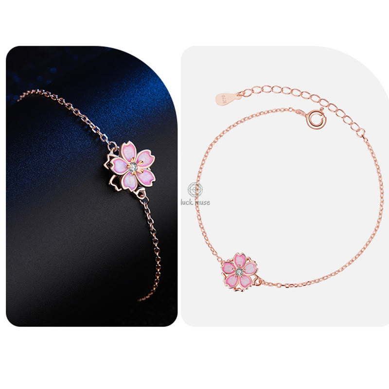 Luck Muse 925 Sterling Silver Cherry Blossom Blessing Bracelet with Rotating Ring - Image 12