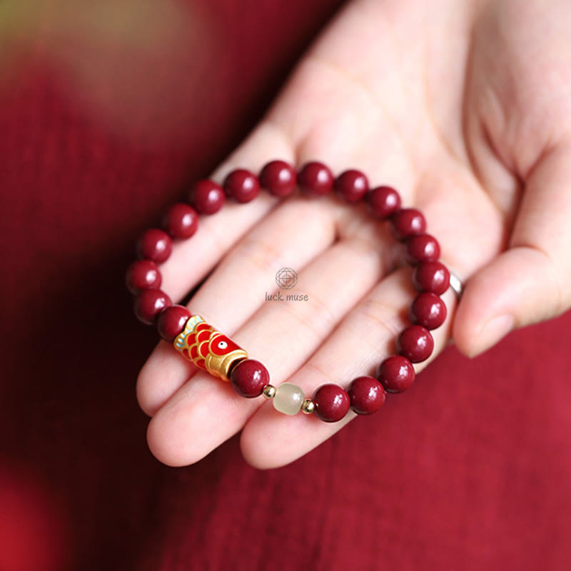 Lucky Koi Fish Blessing Bracelet with Natural Cinnabar and Hetian Jade Beads by Luck Muse Shop - Image 8