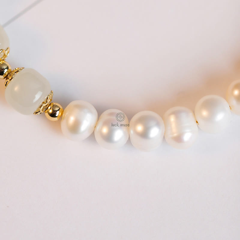 Luck Muse 14K Gold Plated Sincerity Bead Chain Bracelet with Natural Pearl, Hetian Cyan Jade, and White Jade - Image 17