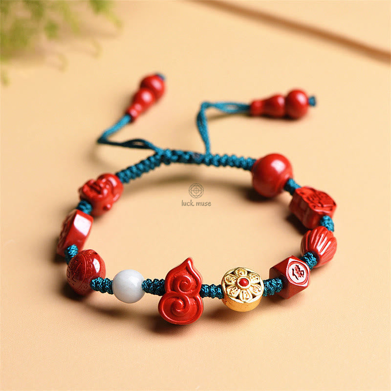 Luck Muse Natural Cinnabar Gourd Laughing Buddha Blessing Bracelet - Image 8