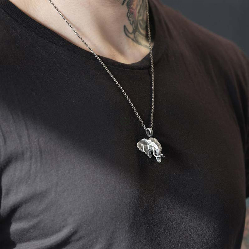 Elephant Strength Necklace Pendant - Pewter Titanium Steel - Image 3