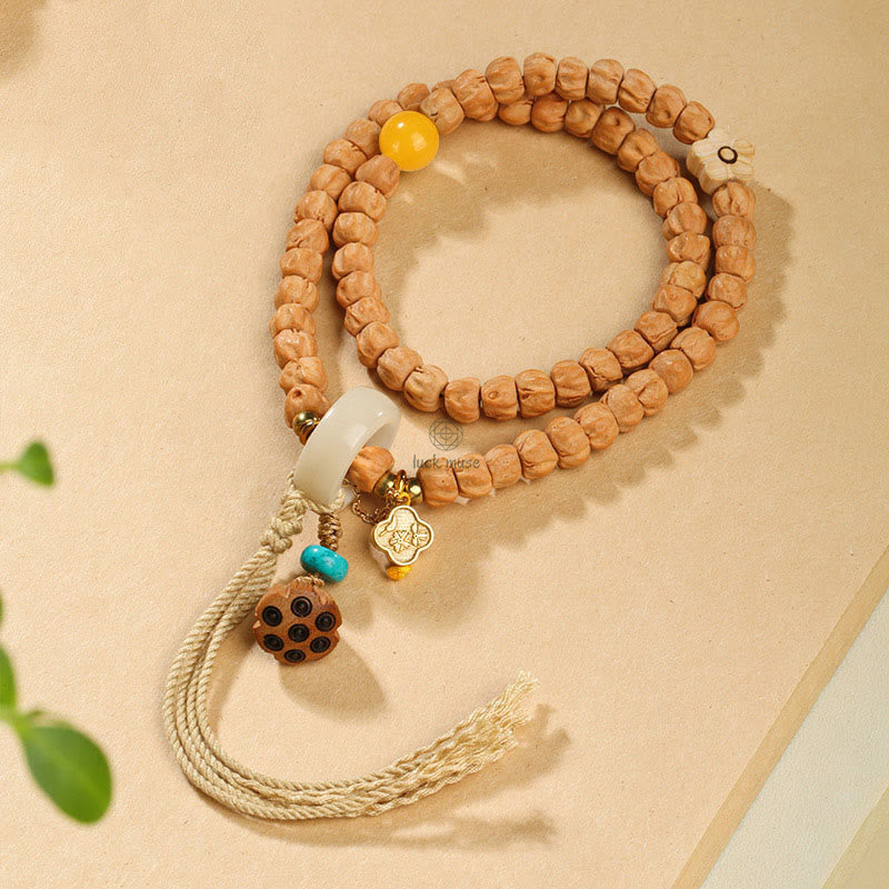 Bodhi Seed Green Sandalwood Lotus Dzi Bead Peace Double Wrap Bracelet by Luck Muse Shop
