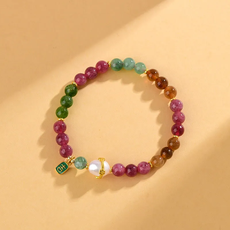 Luck Muse Multicolored Tourmaline Pearl Charm Bracelet - Image 3