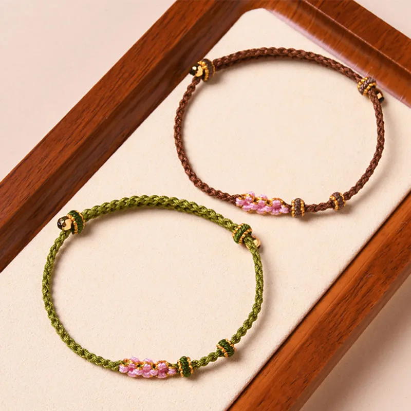 Peach Blossom Protection Braided Rope Bracelet with Luck Muse Handmade - Image 22