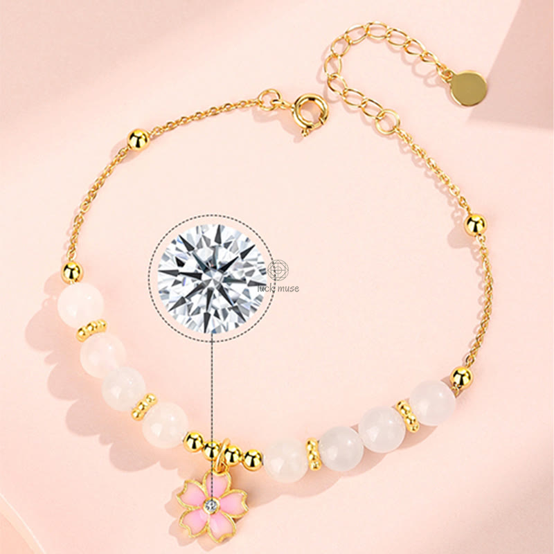 Luck Muse Sterling Silver Hetian White Jade Cherry Blossom Bracelet - Image 10