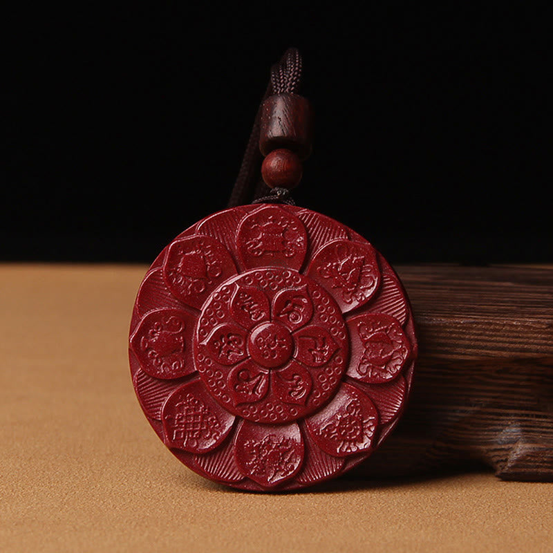 Natural Cinnabar Lotus Om Mani Padme Hum Necklace Pendant by Luck Muse Shop - Image 5
