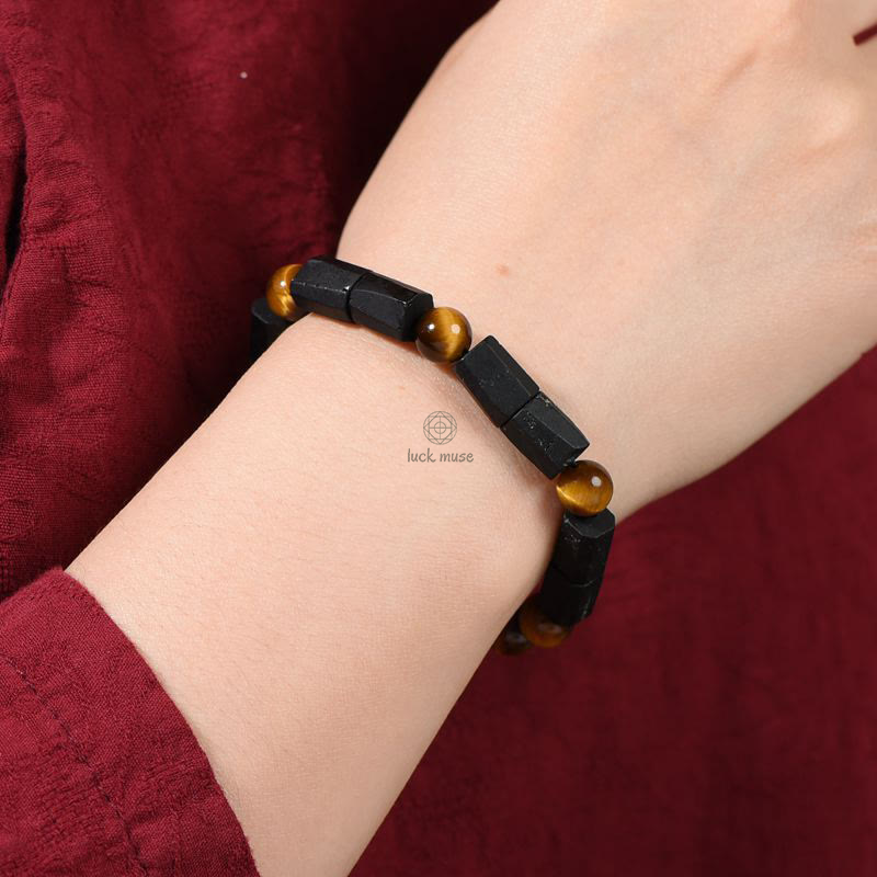 Natural Black Tourmaline Tiger Eye Bracelet - Image 8