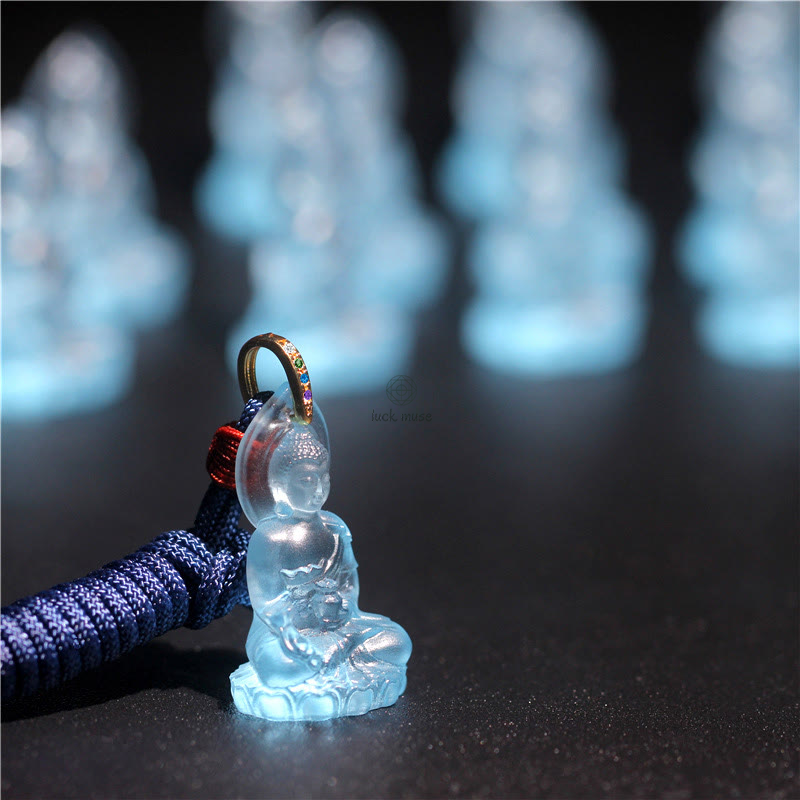 Blue Tathagata Buddha Liuli Crystal Amulet Necklace - Serenity Pendant - Image 5