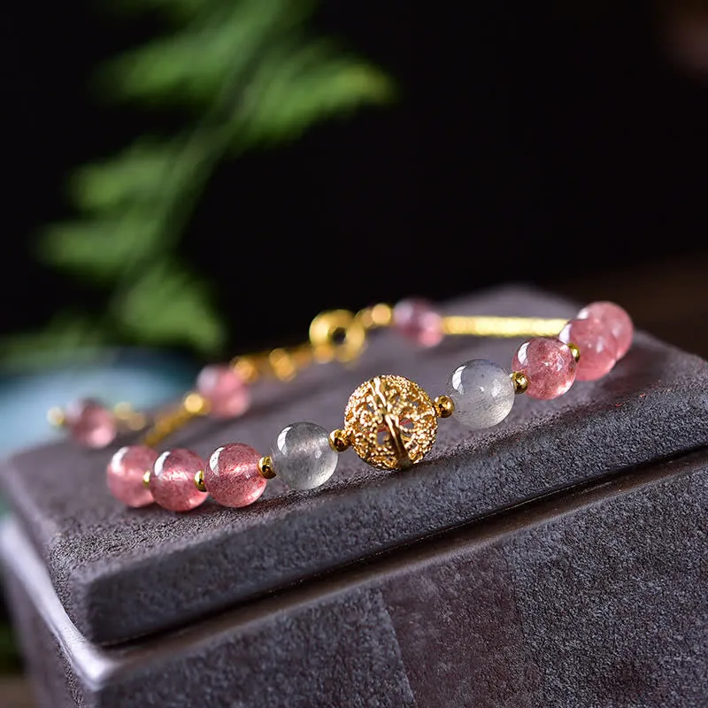 Natural Strawberry Quartz Moonstone Bracelet for Positive Energy - Image 4