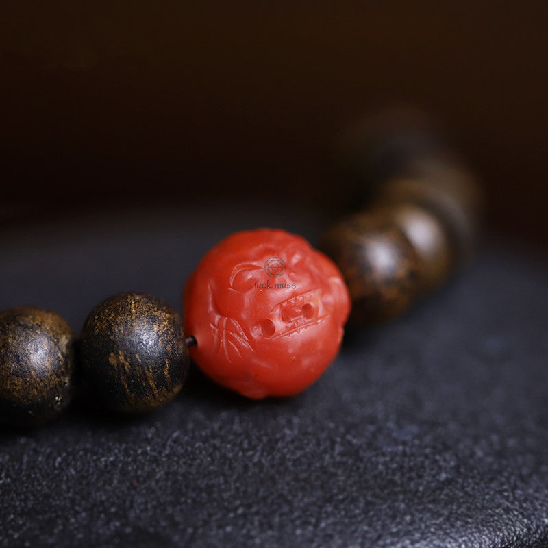 Luck Muse 108 Mala Beads Peace Meditation Bracelet with Agarwood, Red Agate, and Turquoise - Image 10