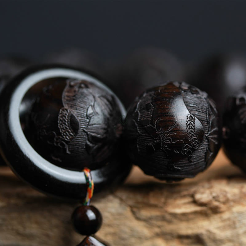Yin Yang Engraved Ebony Wood Gourd Bracelet with Chinese Characters - Image 7