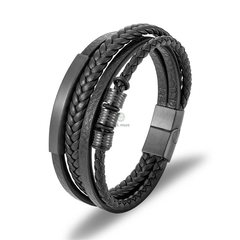 Braided Leather Bracelet with Titanium Steel, Magnetic Buckle, and Balance Feature