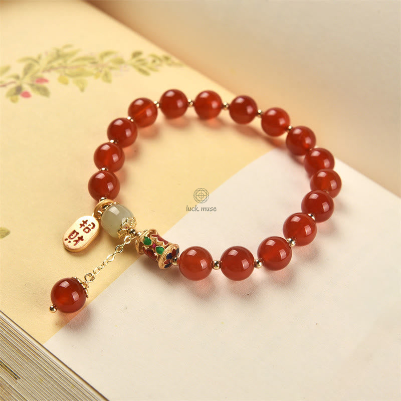 Natural Red Agate and Jade Fortune Charm Bracelet - Image 13
