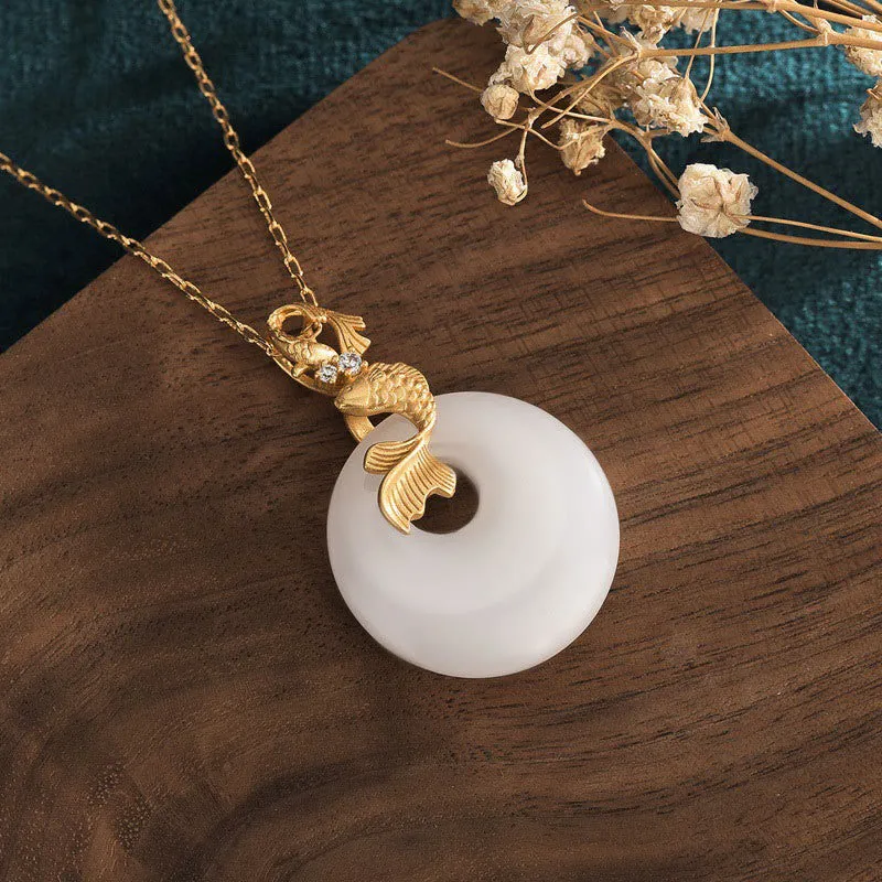 White Jade Koi Fish Prosperity Necklace - Luck Muse - Image 2