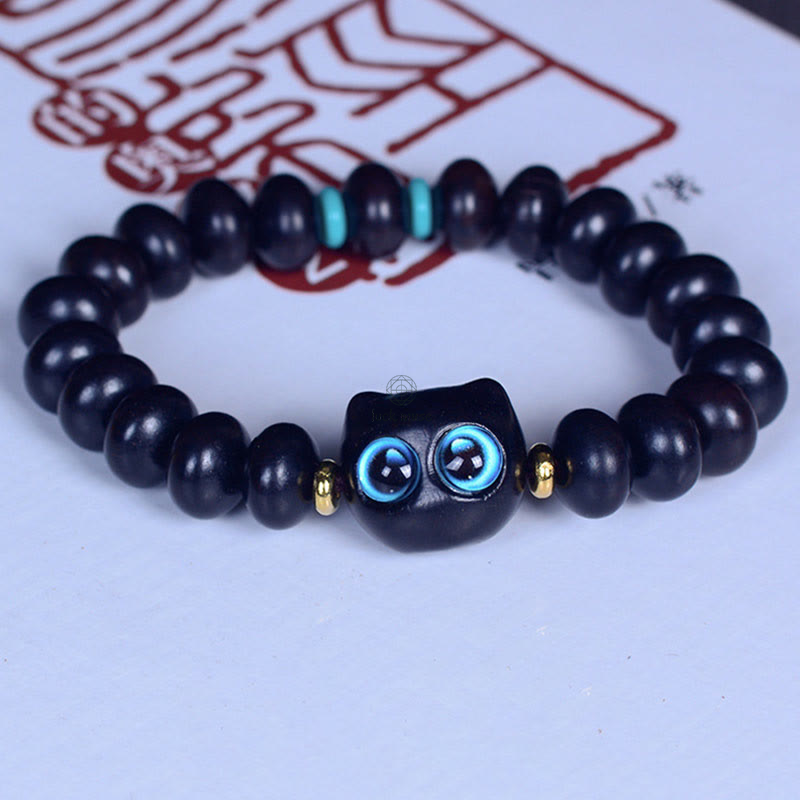 Luck Muse Ebony Wood and Liuli Glass Cat Charm Bracelet - Image 2