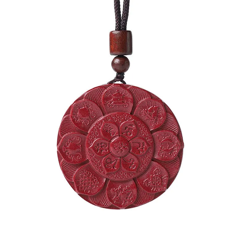 Natural Cinnabar Lotus Om Mani Padme Hum Necklace Pendant by Luck Muse Shop - Image 7