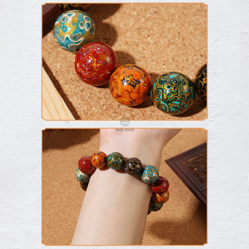 Natural Multicolored Lacquer Beads Luck Muse Calming Bracelet - Image 8
