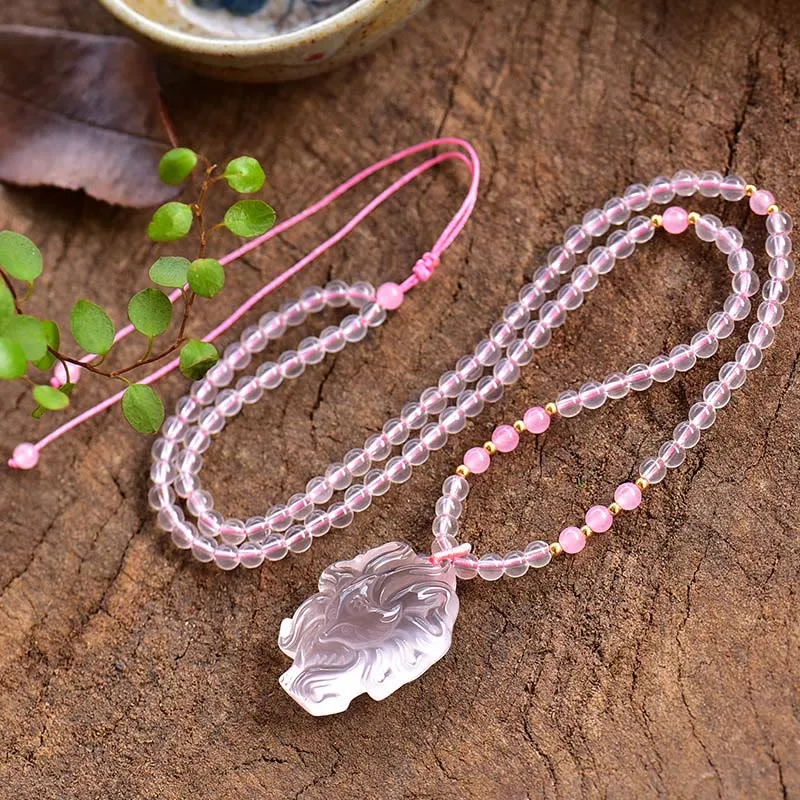 Natural Pink Crystal Nine Tailed Fox Love Necklace Pendant crafted with Luck Muse - Image 5