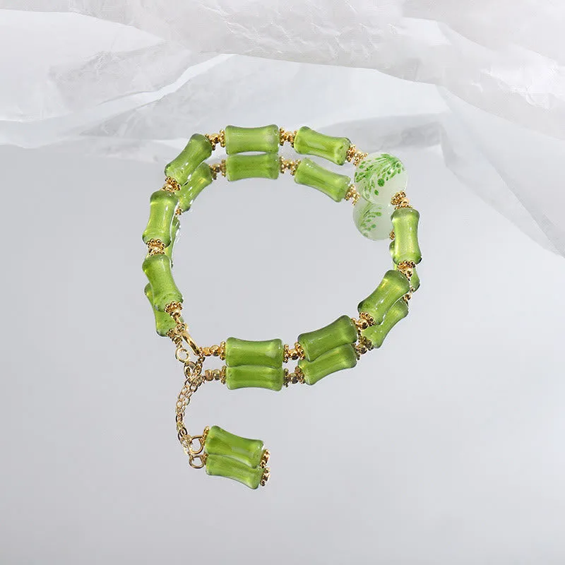 Green Bamboo Pattern Liuli Crystal Moss Agate Bracelet - Image 4