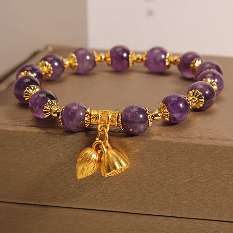 Natural Amethyst Lotus Healing Bracelet by Luck Muse Shop - Image 6