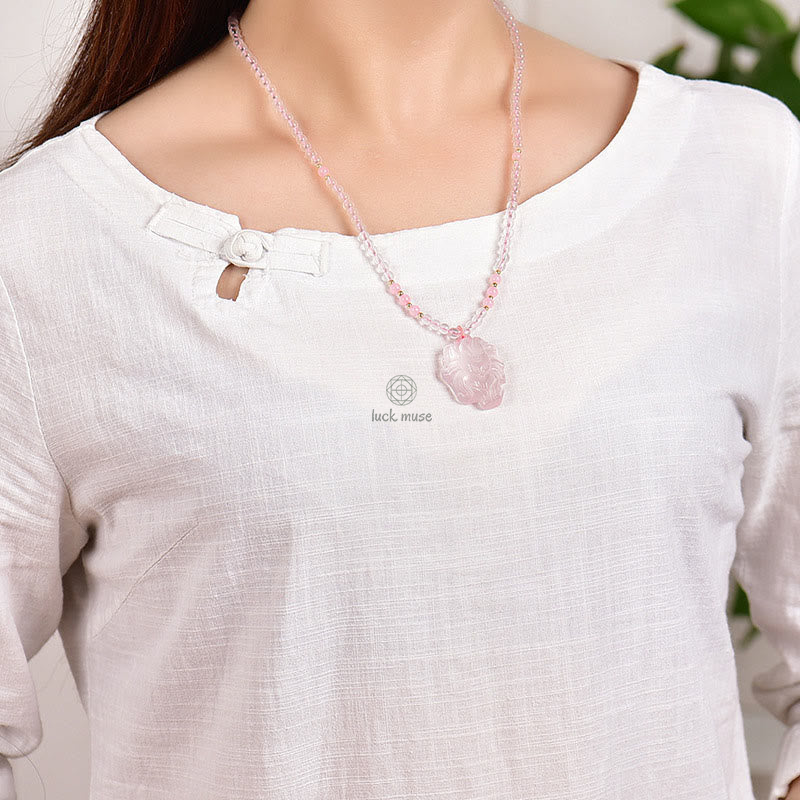 Natural Pink Crystal Nine Tailed Fox Love Necklace Pendant crafted with Luck Muse - Image 6