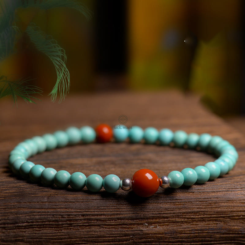 Protection Bracelet with Turquoise and Red Agate Beads