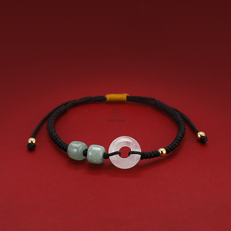Braided Couple Bracelet Set with Green Aventurine, White Jade, Peace Buckle, and Luck - Image 7
