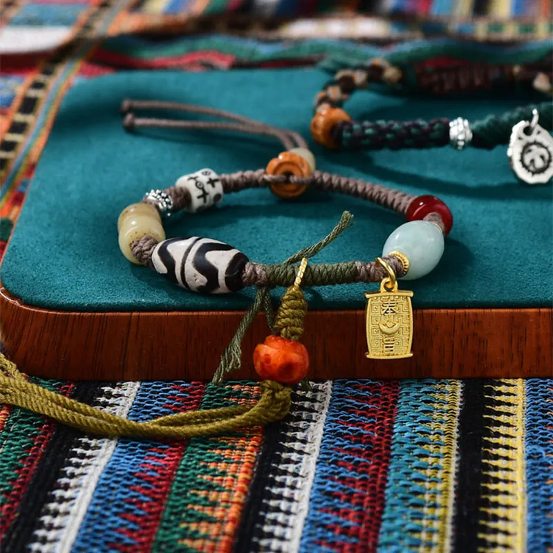 Tibetan Dzi Bead Agate and Yak Bone Wealth Bracelet - Image 20