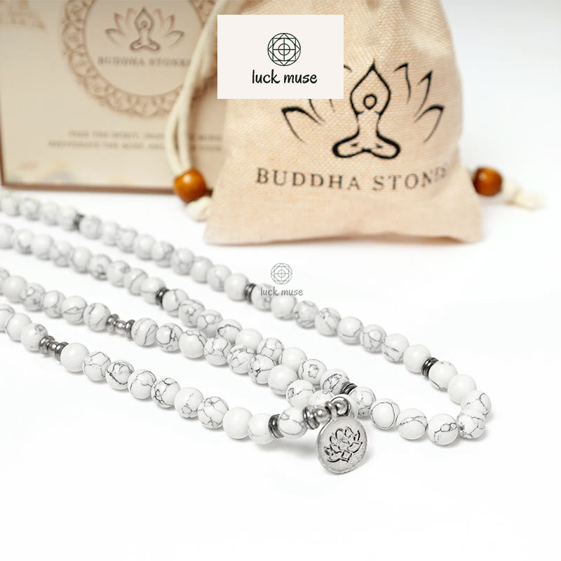 Lotus Healing White Turquoise Mala Bracelet by Luck Muse Shop - Image 7