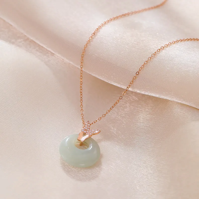 Luck Muse 925 Sterling Silver Hetian Jade Zircon Butterfly Luck Necklace - Image 2