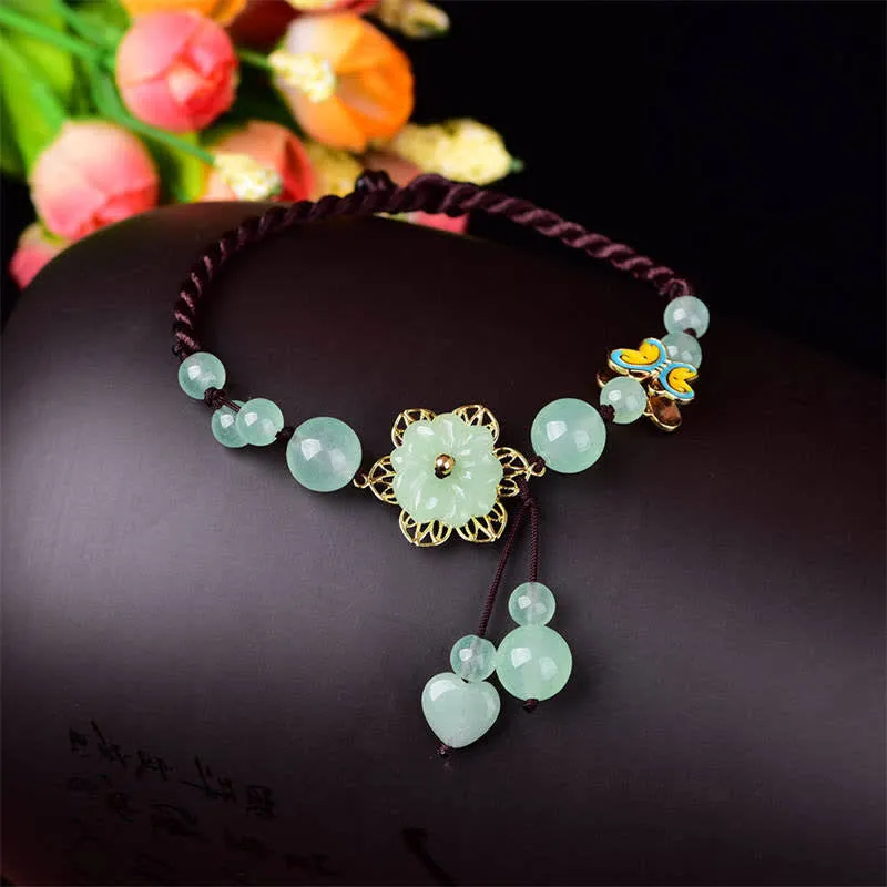 Flower Jade Butterfly Charm Anklet for Luck and Abundance by Luck Muse Shop