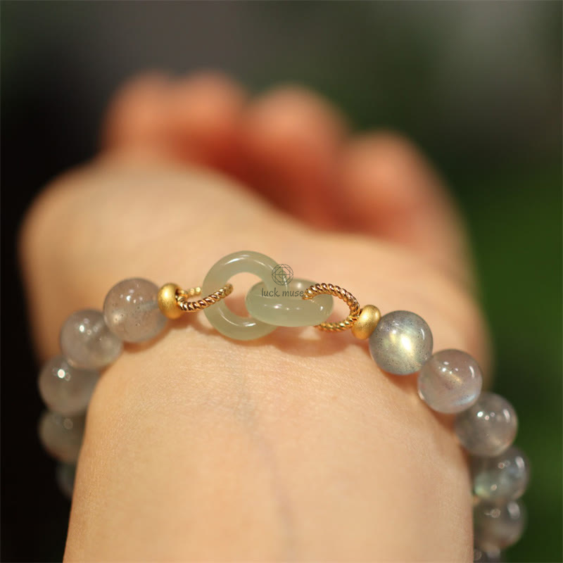 Natural Moonstone and Heitan Jade Peace Healing Bracelet - Image 2