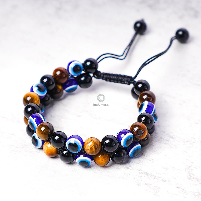 Evil Eye Protection Bracelet with Hematite and Tiger Eye Beads - Image 10