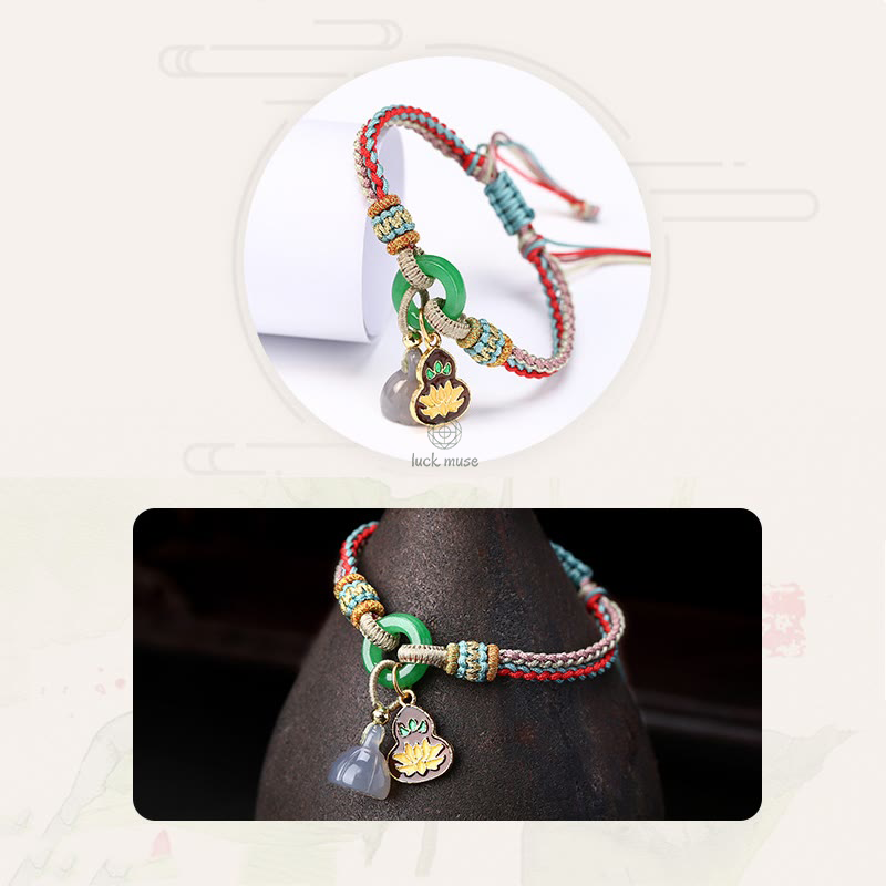 Colorful Rope Chalcedony Luck Muse Bracelet with Lotus Jade Peace Charm - Image 8