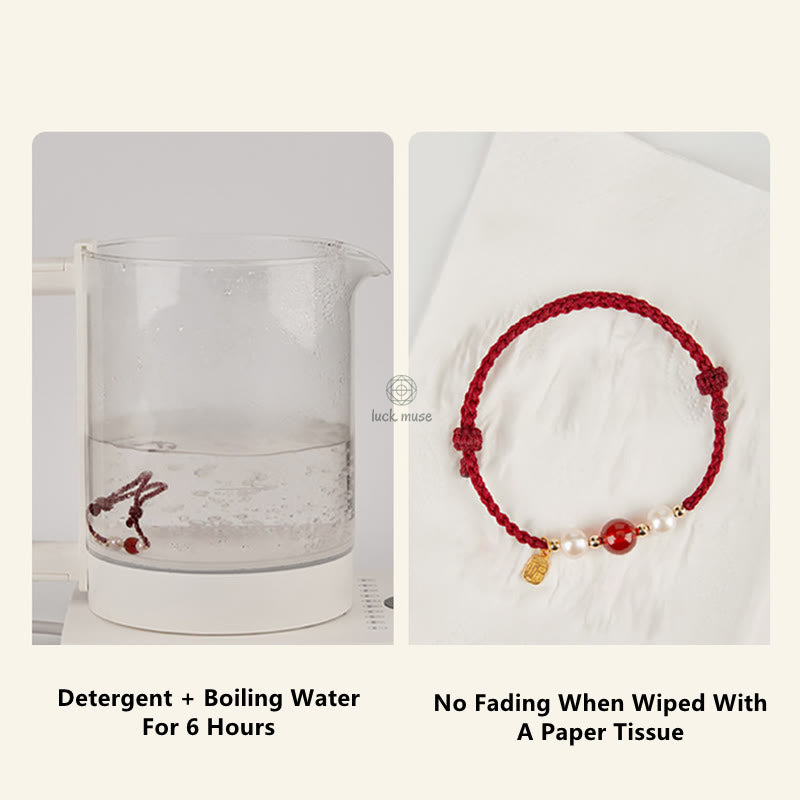 Luck Muse 925 Sterling Silver Fu Character Agate Pearl Red String Braid Bracelet - Image 9