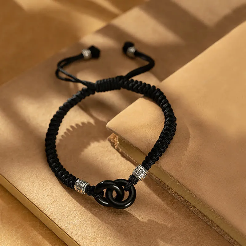 Luck Muse 925 Sterling Silver Hetian Black Jade Double Peace Buckle Bracelet with Swastika Symbol for Luck - Image 4