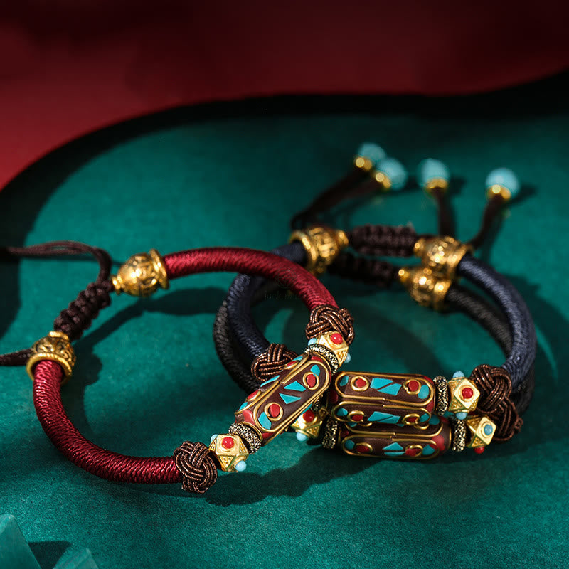 Tibetan Turquoise Om Mani Padme Hum Strength Braided Bracelet by Luck Muse Shop - Image 2