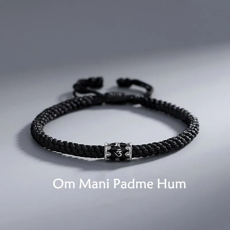 Braided Om Mani Padme Hum Peace Bracelet with 925 Sterling Silver Luck Muse