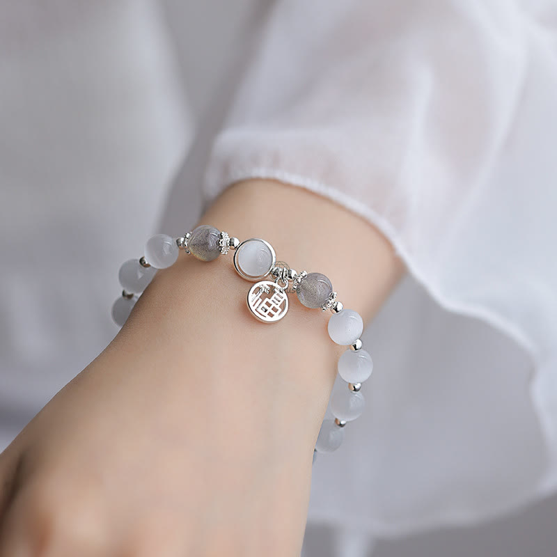 Luck Muse Cat's Eye Moonstone Charm Bracelet - Fu Character Ball Support - Image 5