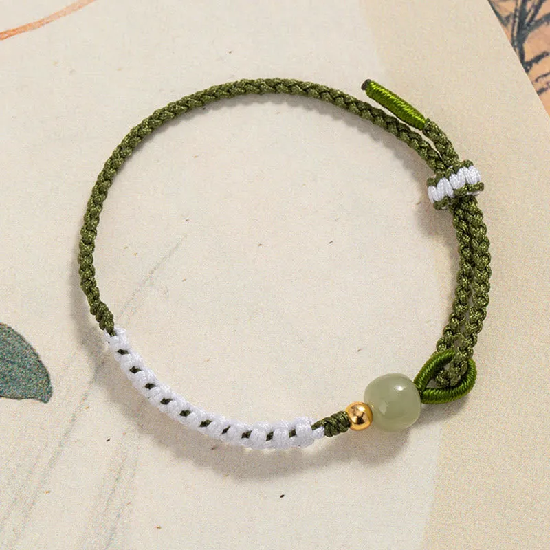 Braided Rope Bracelet with Hetian Jade Bead and 925 Sterling Silver Luck Muse for Luck