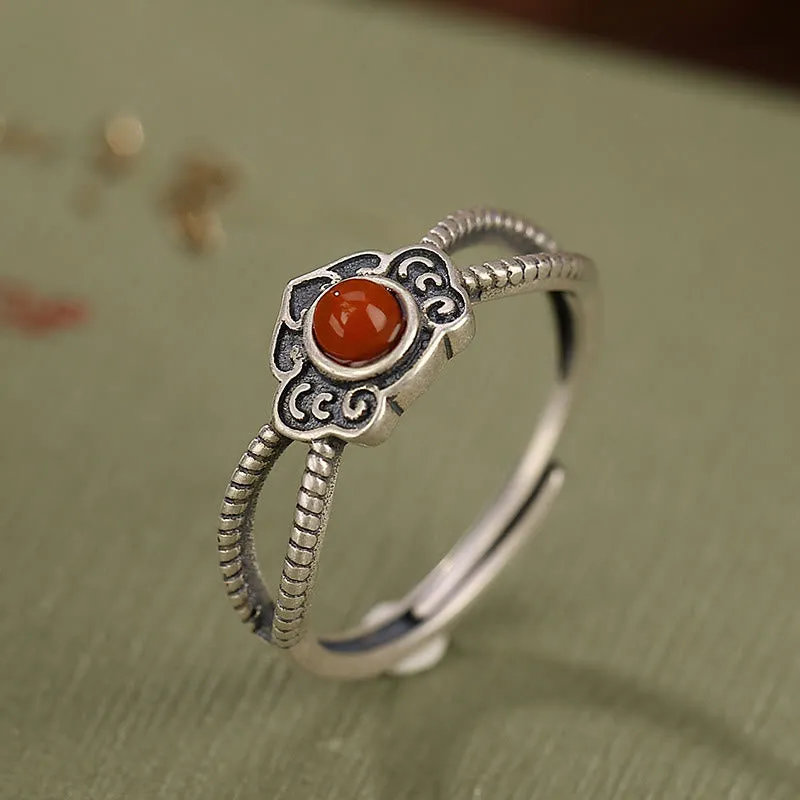 925 Sterling Silver Red Agate Mindful Ring