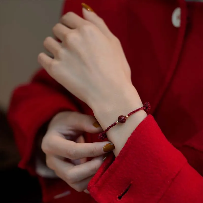 Cinnabar Jade Lotus Red String Bracelet - Image 10