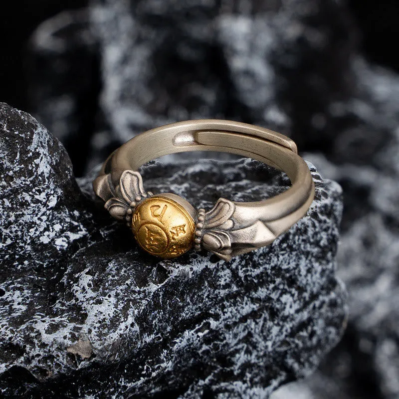 Luck Muse 925 Sterling Silver Peace Mantra Adjustable Ring with Manjusri and Om Mani Padme Hum - Image 3
