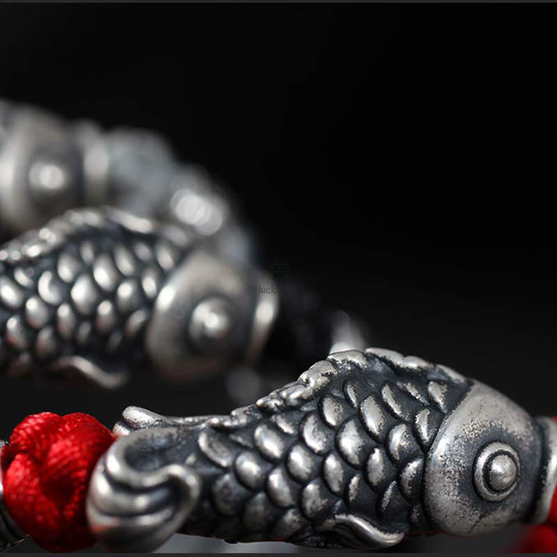Braided String Bracelet with Silver Koi Fish Design for Good Fortune - Image 8