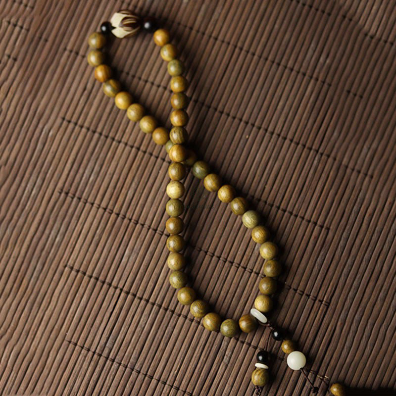 Bodhi Seed and Green Sandalwood Lotus Double Wrap Bracelet - Image 7
