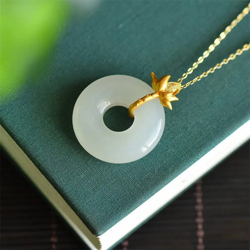 White Jade Lotus Harmony Pendant Necklace by Luck Muse Shop - Image 2