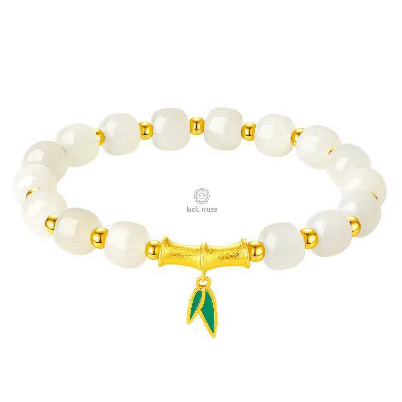Bamboo Luck Bracelet with Hetian White Jade and 925 Sterling Silver Accents - Image 12