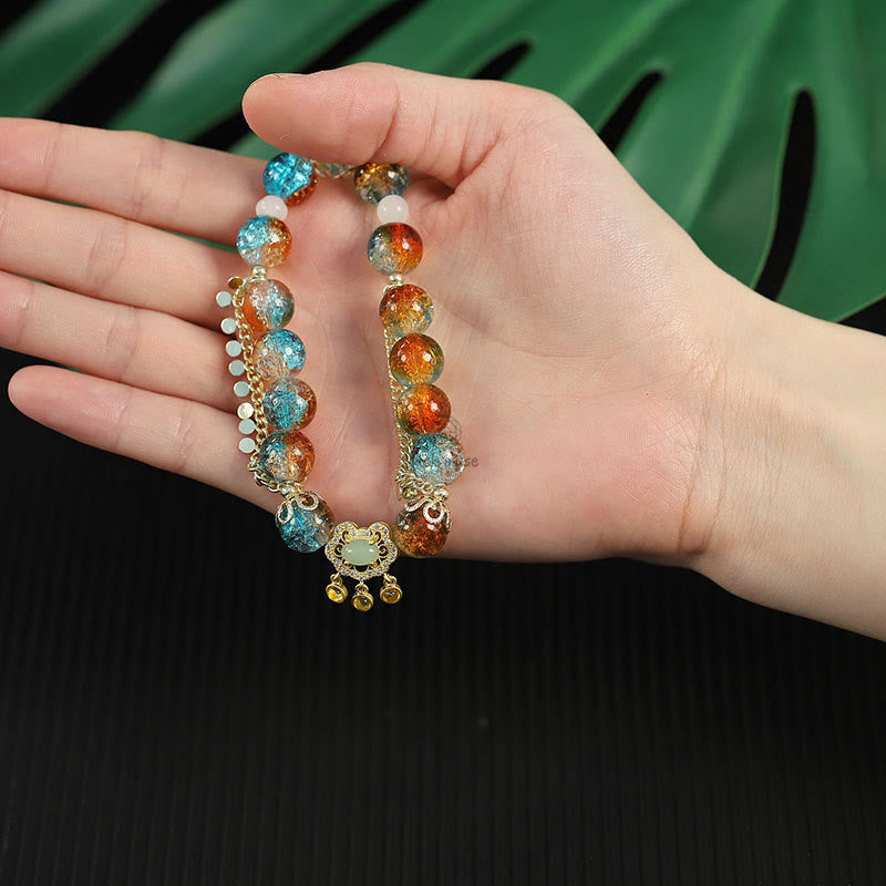 Luck Muse Colorful Liuli Glass Bead Lucky Chinese Lock Charm Bracelet - Image 8